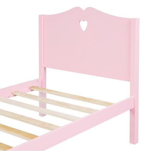 Lucky Furniture Pink Twin Size Wood Platform Bed with Headboard,Footboard and Wood Slat Support