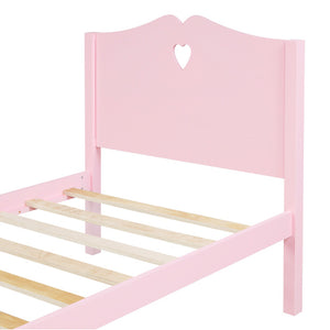Lucky Furniture Pink Twin Size Wood Platform Bed with Headboard,Footboard and Wood Slat Support