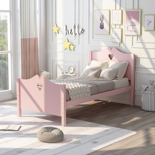 Lucky Furniture Pink Twin Size Wood Platform Bed with Headboard,Footboard and Wood Slat Support
