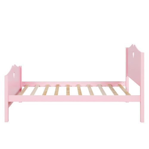 Lucky Furniture Pink Twin Size Wood Platform Bed with Headboard,Footboard and Wood Slat Support