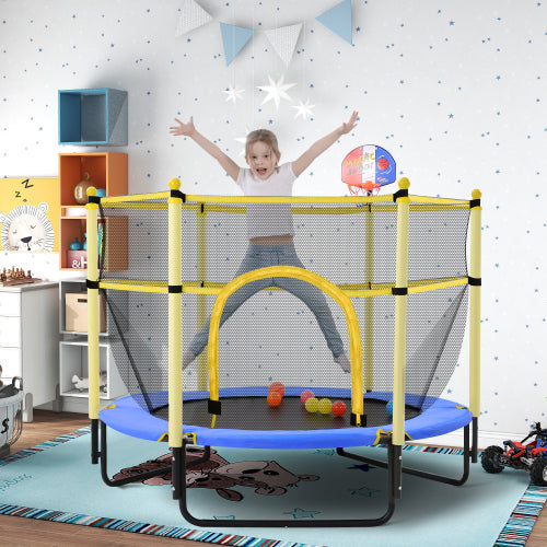 Blue Todller Indoor and Outdoor 5FT Trampoline with Basketball Hoop
