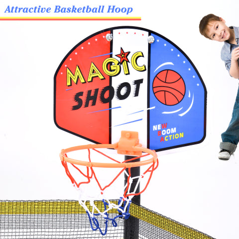 Image of Blue Todller Indoor and Outdoor 5FT Trampoline with Basketball Hoop