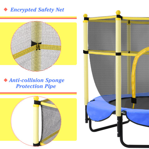 Image of Blue Todller Indoor and Outdoor 5FT Trampoline with Basketball Hoop