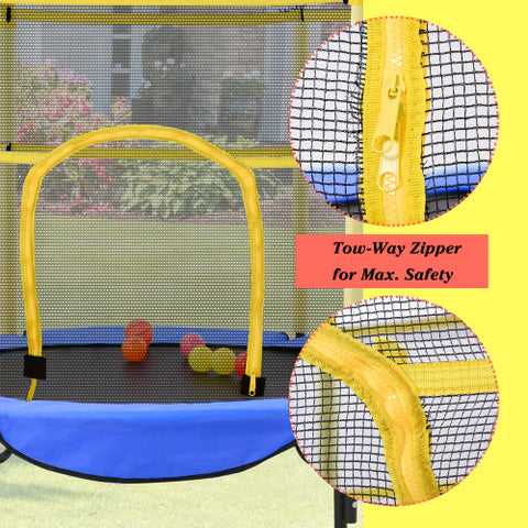 Image of Blue Todller Indoor and Outdoor 5FT Trampoline with Basketball Hoop