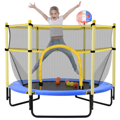 Blue Todller Indoor and Outdoor 5FT Trampoline with Basketball Hoop