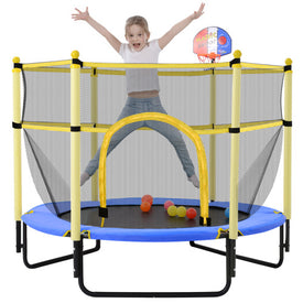 Blue Todller Indoor and Outdoor 5FT Trampoline with Basketball Hoop