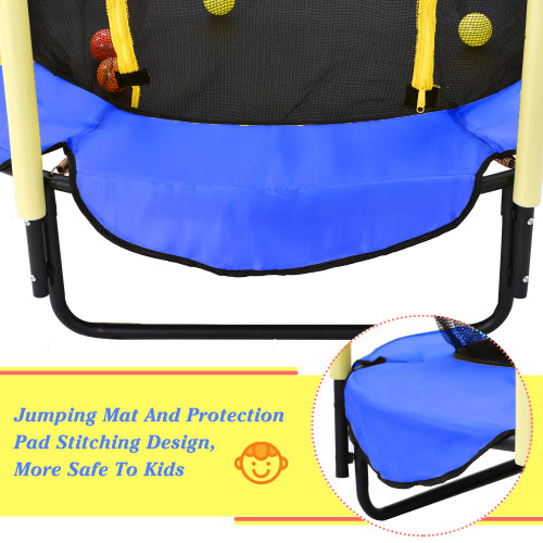 Blue Todller Indoor and Outdoor 5FT Trampoline with Basketball Hoop