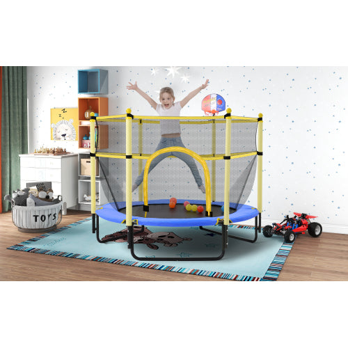 Blue Todller Indoor and Outdoor 5FT Trampoline with Basketball Hoop
