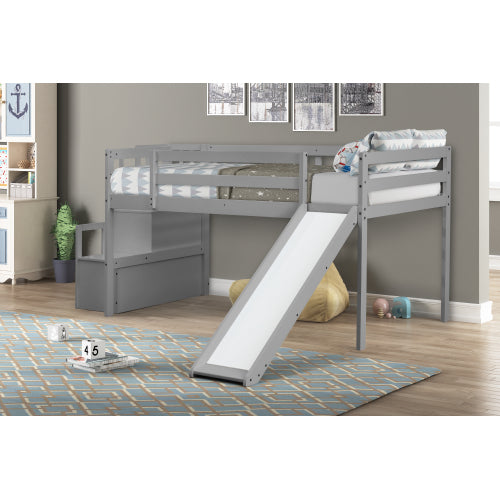 Kaba Kids Loft Bed with Stair Case & Slide in White