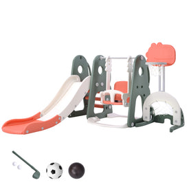6 in 1 Toddler Slide Adjustable Swing Set with Basketball Hoop & Golf
