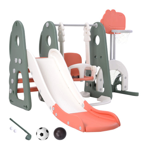 Image of 6 in 1 Toddler Slide Adjustable Swing Set with Basketball Hoop & Golf