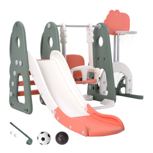 6 in 1 Toddler Slide Adjustable Swing Set with Basketball Hoop & Golf