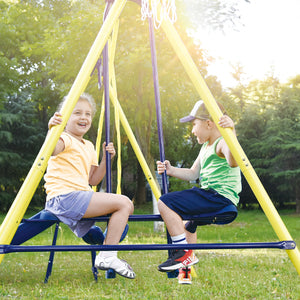 MRS 5 in 1 Outdoor Swing and Slide PlaySet with Seesaw Swing, Basketball Hoop
