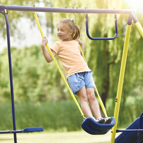 MRS 5 in 1 Outdoor Swing and Slide PlaySet with Seesaw Swing, Basketball Hoop