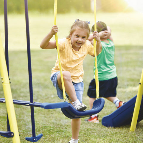 Image of MRS 5 in 1 Outdoor Swing and Slide PlaySet with Seesaw Swing, Basketball Hoop