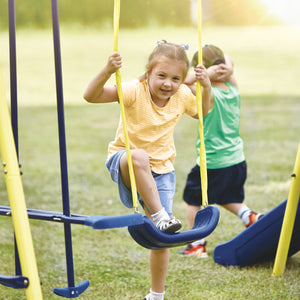 MRS 5 in 1 Outdoor Swing and Slide PlaySet with Seesaw Swing, Basketball Hoop