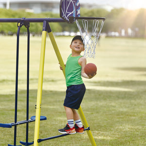 MRS 5 in 1 Outdoor Swing and Slide PlaySet with Seesaw Swing, Basketball Hoop