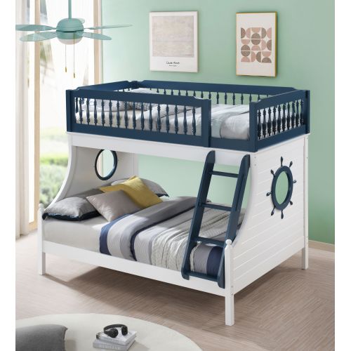 ACME Farah Twin/Full Bunk Bed, Nautical Navy Blue & White Finish