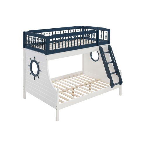 ACME Farah Twin/Full Bunk Bed, Nautical Navy Blue & White Finish