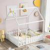 Lucky Furniture Twin Size Wood House Bed with Fence For Kids, Teens