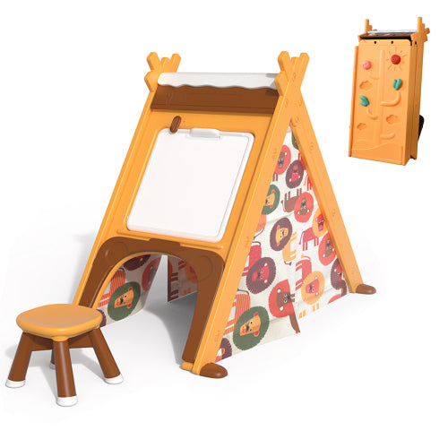 Kids 4 in 1 Play Tent with Stool and Climber, Foldable Playhouse Tent