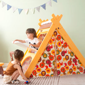 Kids 4 in 1 Play Tent with Stool and Climber, Foldable Playhouse Tent