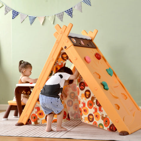 Image of Kids 4 in 1 Play Tent with Stool and Climber, Foldable Playhouse Tent