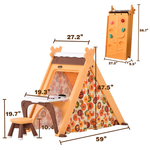 Image of Kids 4 in 1 Play Tent with Stool and Climber, Foldable Playhouse Tent