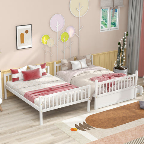 Image of Kaba Full Over Full Convertible Bunk Bed with Trundle in Grey