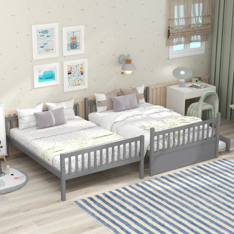 Image of Kaba Full Over Full Convertible Bunk Bed with Trundle in Grey
