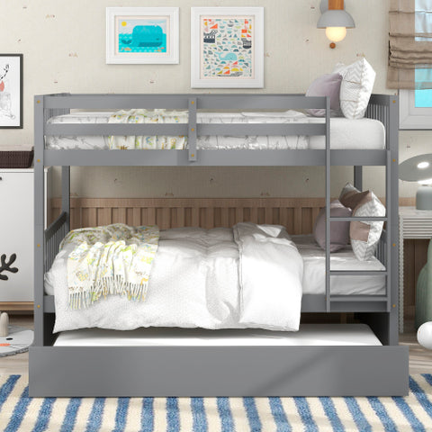 Image of Kaba Full Over Full Convertible Bunk Bed with Trundle in Grey