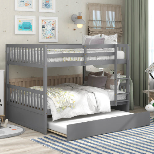 Kaba Full Over Full Convertible Bunk Bed with Trundle in Grey