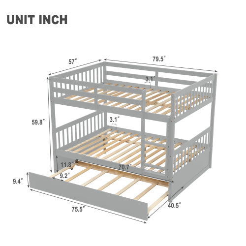 Kaba Full Over Full Convertible Bunk Bed with Trundle in Grey