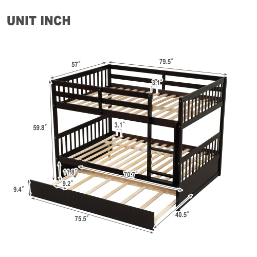 Kaba Full Over Full Convertible Bunk Bed with Trundle in Grey