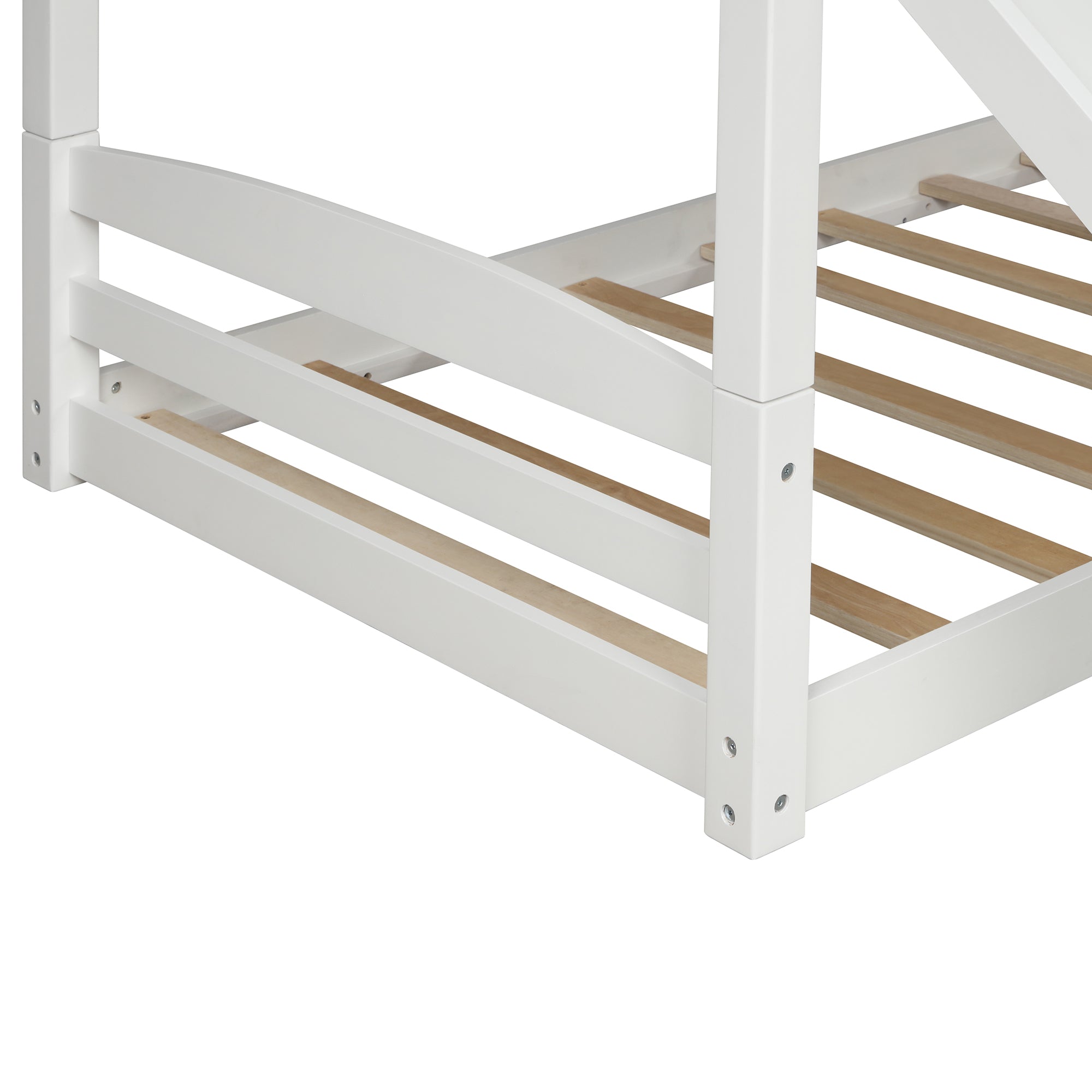 Twin over Twin Low Bunk Bed with Slide and Ladder in White
