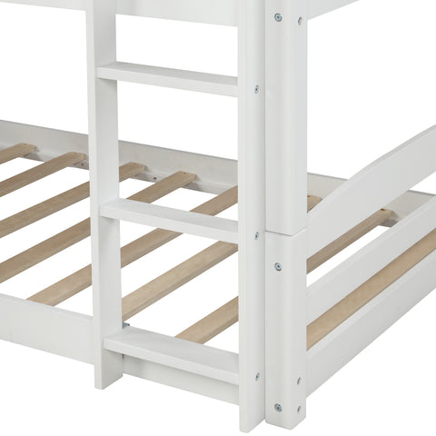 Image of Twin over Twin Low Bunk Bed with Slide and Ladder in White