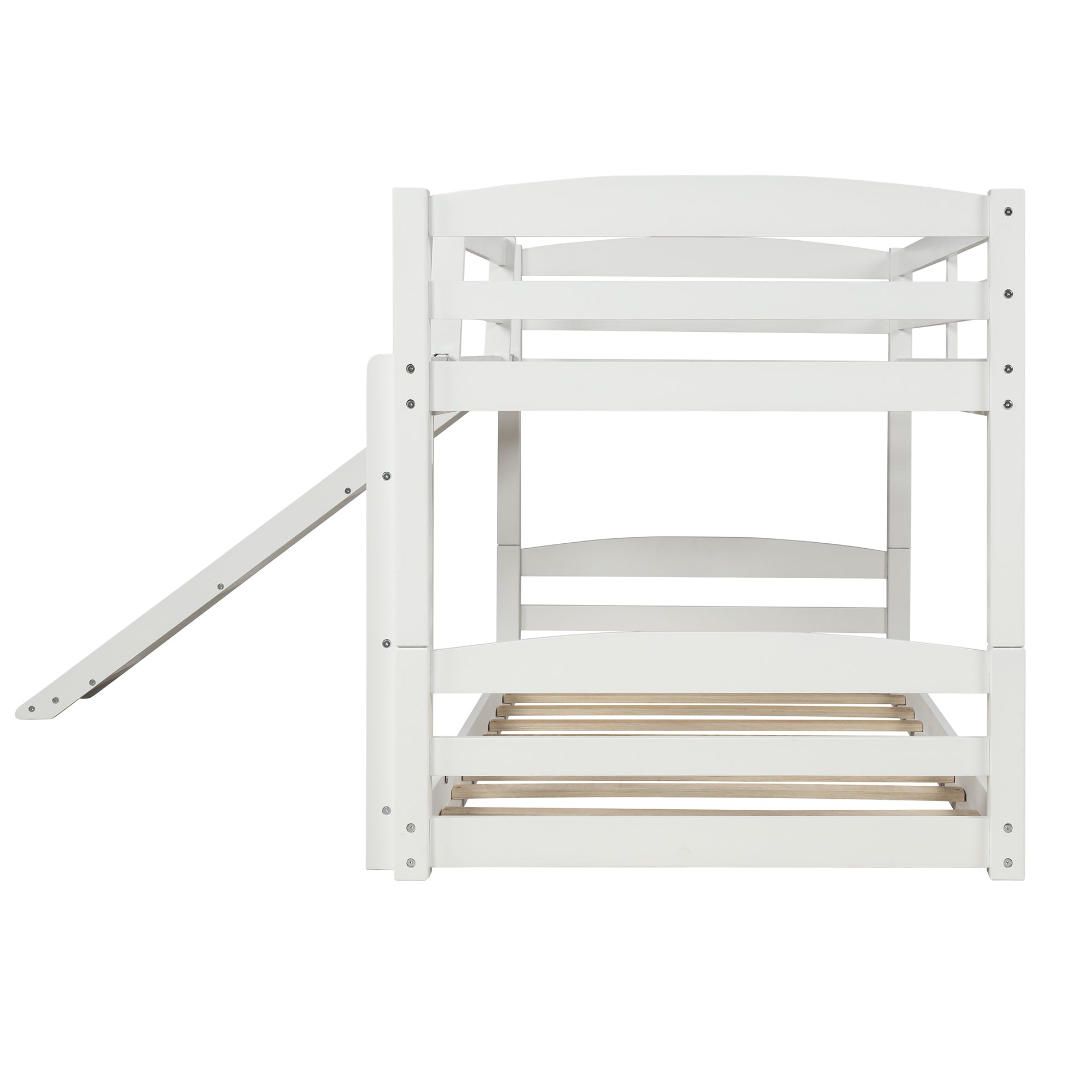 Twin over Twin Low Bunk Bed with Slide and Ladder in White