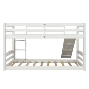 Twin over Twin Low Bunk Bed with Slide and Ladder in White