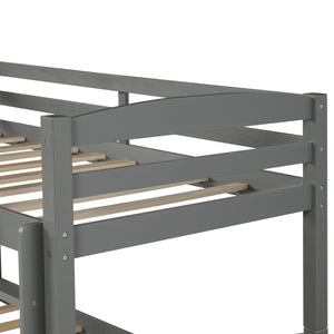 Twin over Twin Low Bunk Bed with Slide and Ladder in Grey