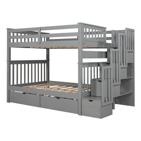 Lucky Furniture Full Over Full Bunk Bed with Shelves and 6 Storage Drawers, Gray