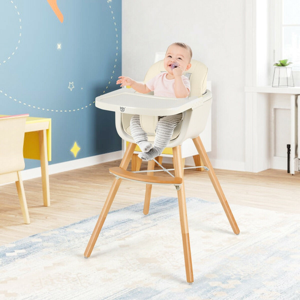 3 in 1 Convertible Wooden High Chair with Cushion