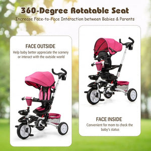 Costway 6-in-1 Detachable Kids Baby Stroller Tricycle with Canopy and Safety Harness