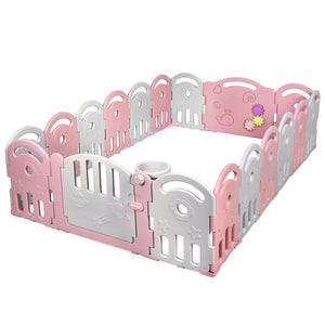 Costway 18-Panel Baby Playpen with Music Box & Basketball Hoop