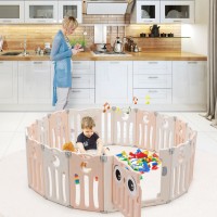 Costway 14-Panel Baby Playpen Kids Activity Center Foldable Play Yard with Lock Door