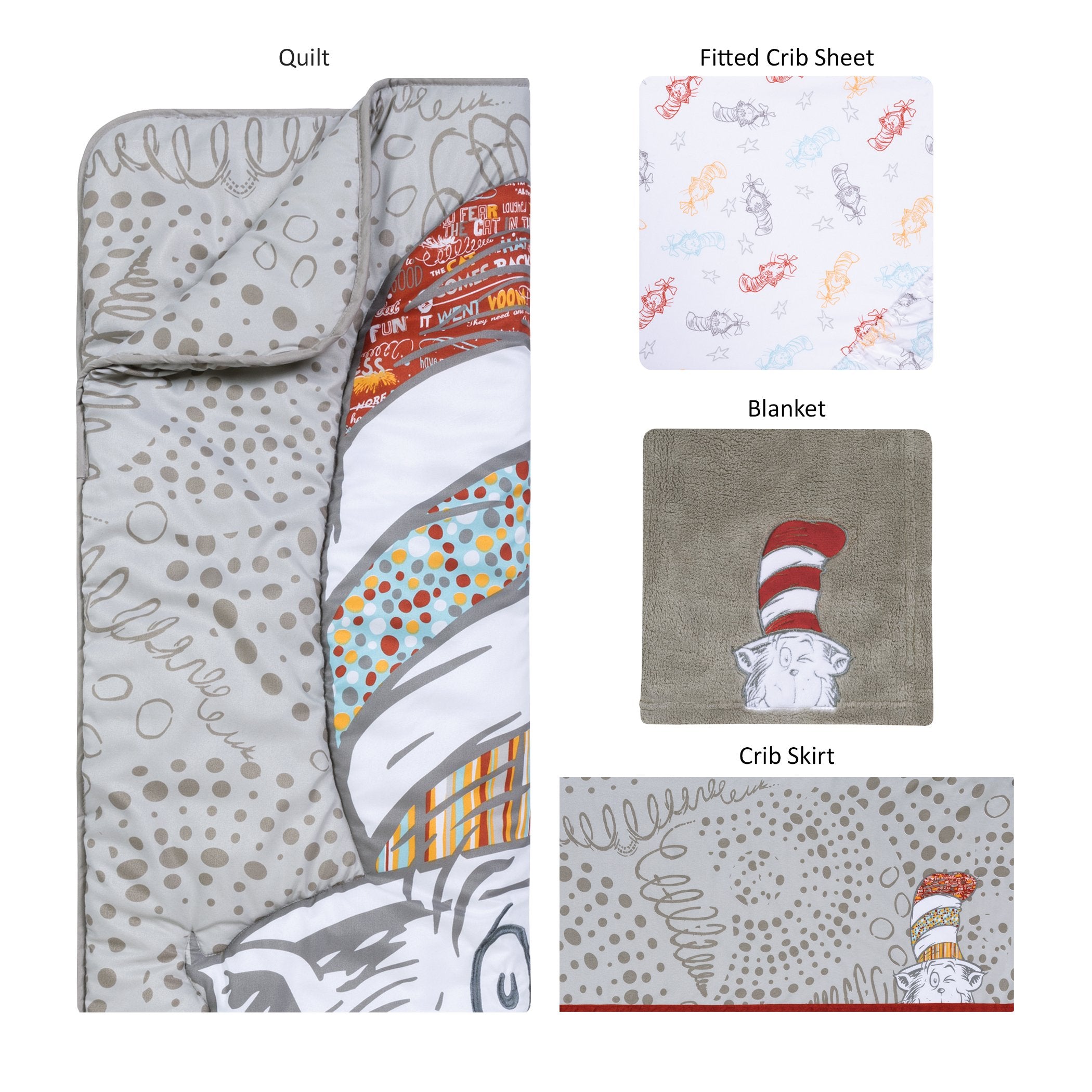 Trend Lab Dr. Seuss Peek-a-Boo Cat in the Hat 4 Piece Crib Bedding Set