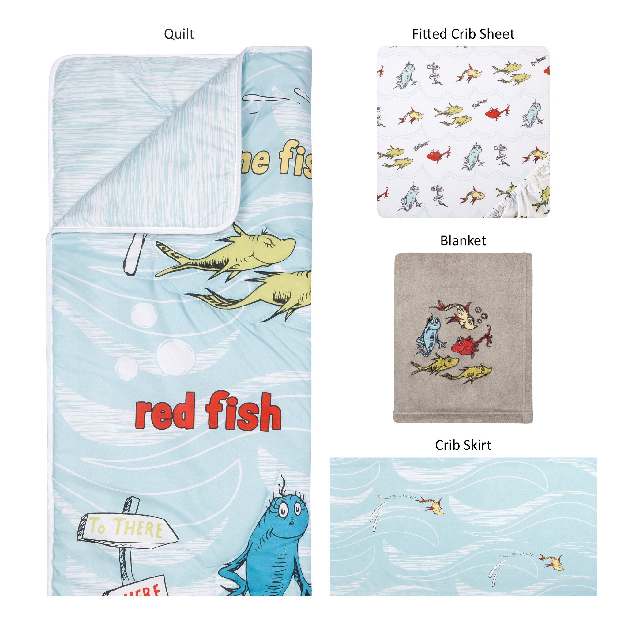 Trend Lab Dr. Seuss One Fish Two Fish 4 Piece Crib Bedding Set