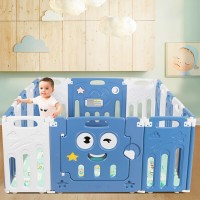 Image of Costway 14-Panel Baby Playpen Kids Activity Center Foldable Play Yard with Lock Door