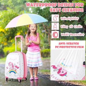Costway Kids Backpack Suitcase with Wheels Carry On in  Pink