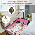 Costway 3-in-1 Convertible Portable Baby Playard with Music Box, Wheel and Brakes