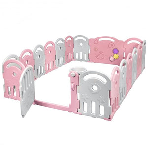 Costway 18-Panel Baby Playpen with Music Box & Basketball Hoop